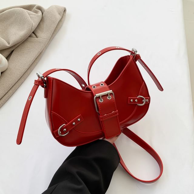 Faux Crossbody Bag Buckled Leather