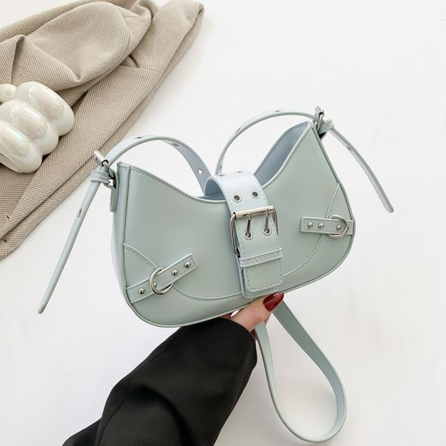 Faux Crossbody Bag Buckled Leather