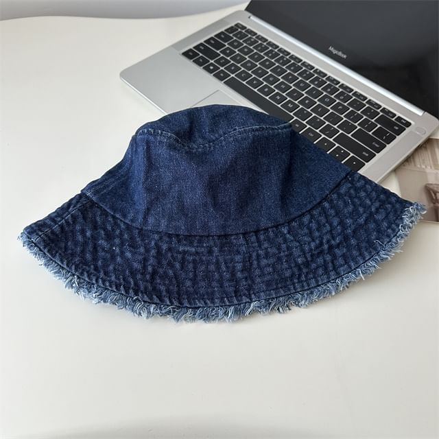 Bucket Hat Denim Fringed