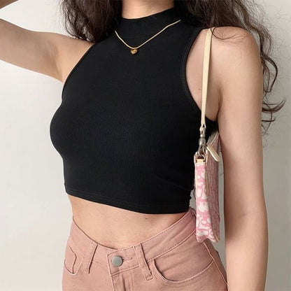 Tank Mock Neck Plain Crop Top