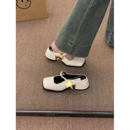 Mules Heel Toe Square Chunky