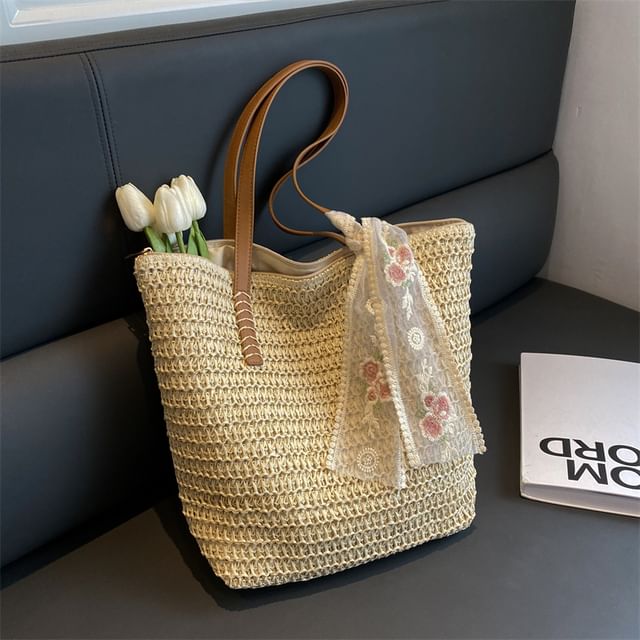 Set: Plain Woven Tote Bag + Scarf