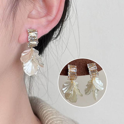 Drop Earring Petal Rhinestone Alloy
