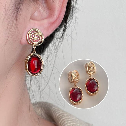 Gemstone Drop Alloy Earring Faux