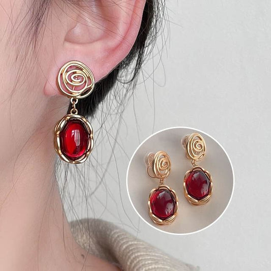 Gemstone Drop Alloy Earring Faux