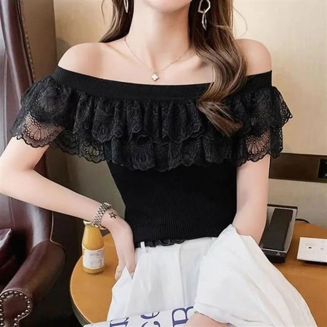 Knit Off-Shoulder Top Lace