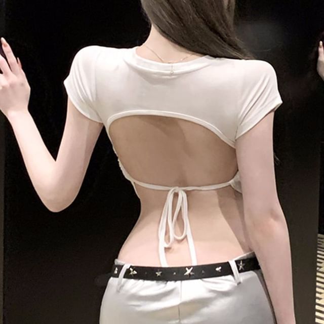 Short-Sleeve Plain Back Tee Open Cropped