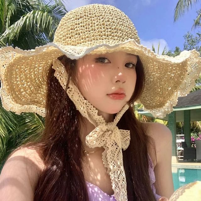 Sun Trim Lace Hat Straw