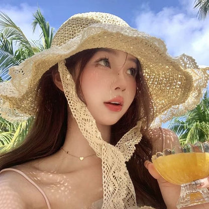 Sun Trim Lace Hat Straw
