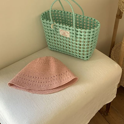 Eyelet Straw Bucket Hat