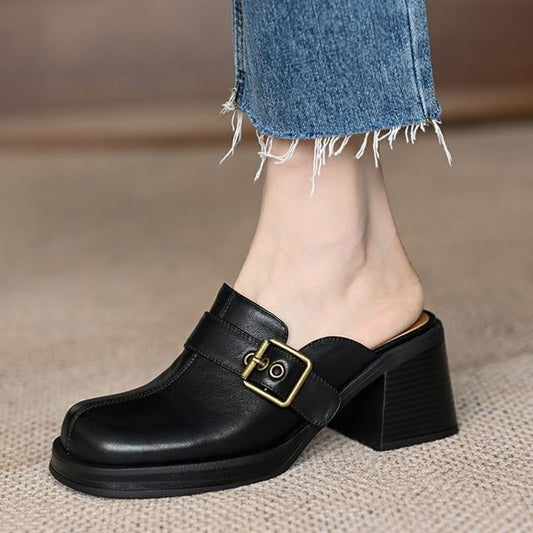 Mules Block Heel Buckled