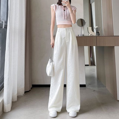 High Rise Plain Shirred Wide Leg Pants