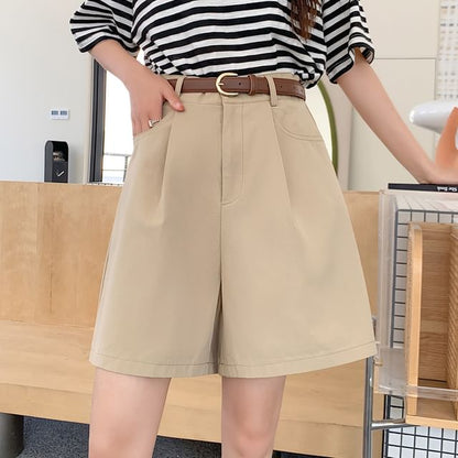 High Waist Plain Wide Leg Shorts