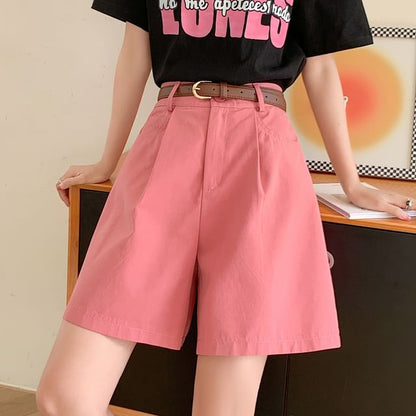 High Waist Plain Wide Leg Shorts