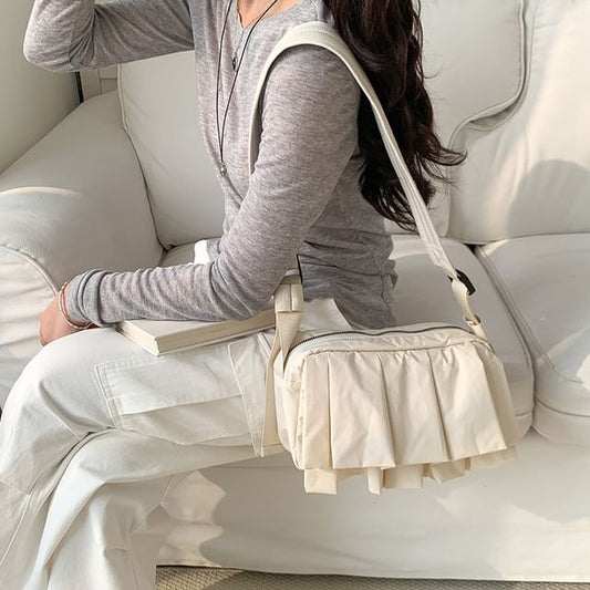Ruffle Crossbody Plain Nylon Bag