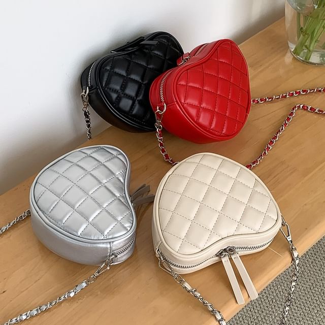 Quilted Crossbody Bag Strap Chain Heart