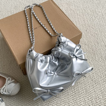 Bag Shoulder Bow Chain Faux Leather Strap