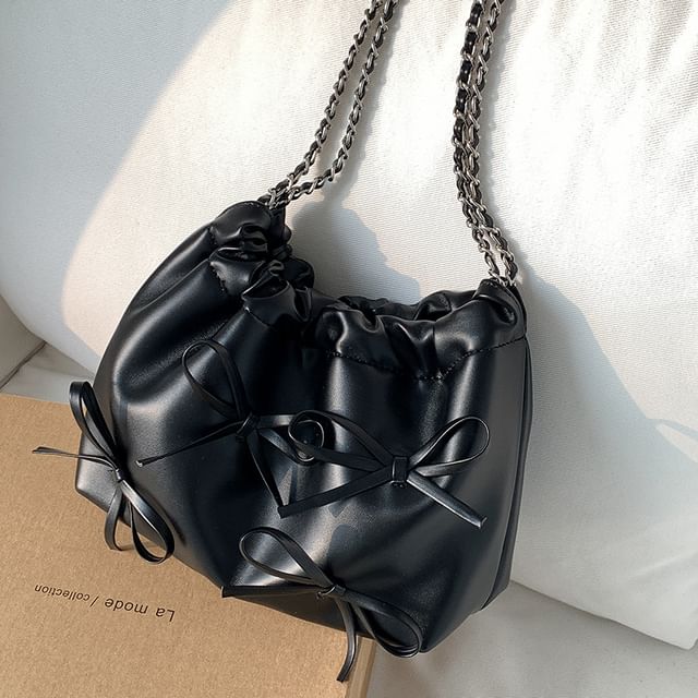 Chain Strap Bow Faux Leather Shoulder Bag