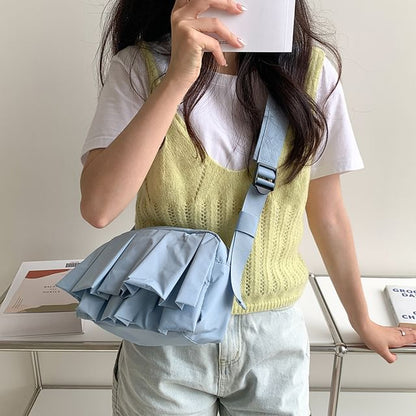 Ruffle Crossbody Plain Nylon Bag