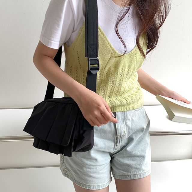 Ruffle Crossbody Plain Nylon Bag