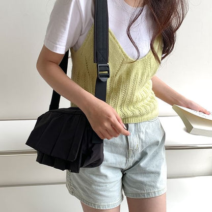 Ruffle Crossbody Plain Nylon Bag