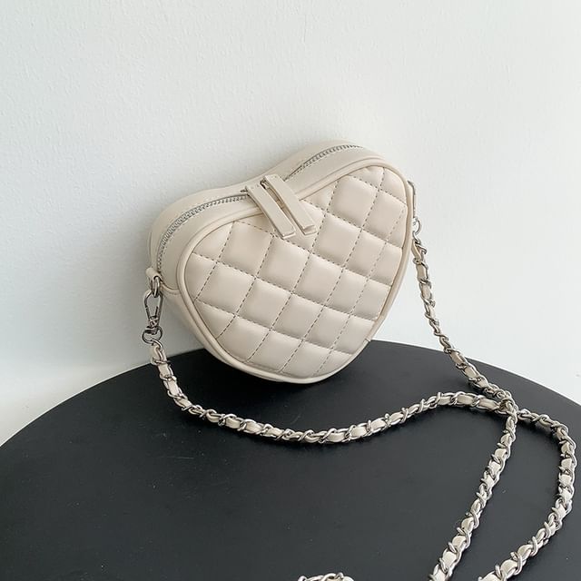 Quilted Crossbody Bag Strap Chain Heart