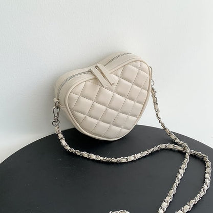 Quilted Crossbody Bag Strap Chain Heart