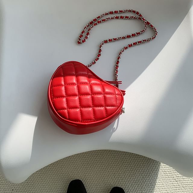 Quilted Crossbody Bag Strap Chain Heart