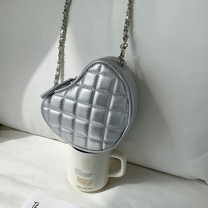 Quilted Crossbody Bag Strap Chain Heart