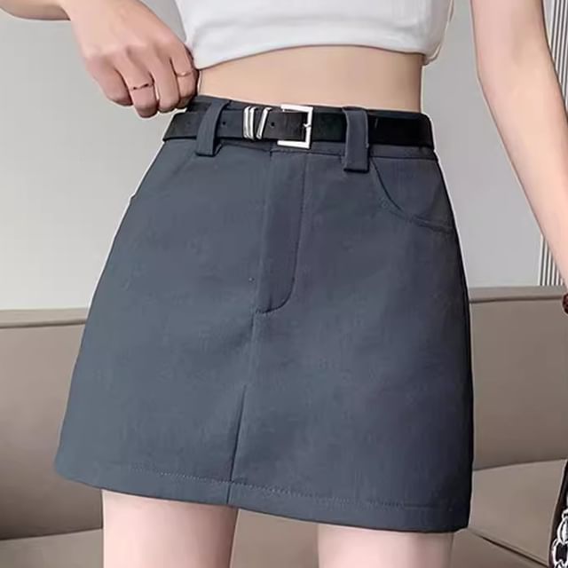 Skirt Plain Belt Waist A-Line High Set: + Mini