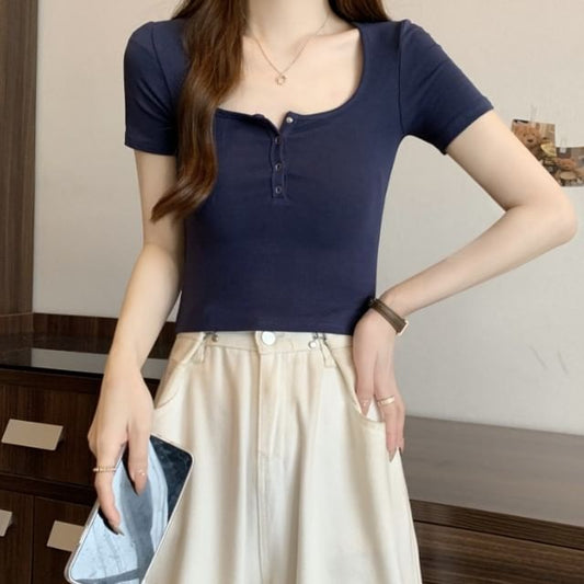 Short-Sleeve Tee Henley Plain