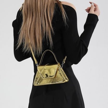 Leather Handle Top Patent Crossbody Bag Flap