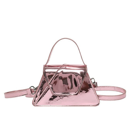 Leather Handle Top Patent Crossbody Bag Flap