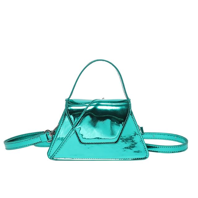 Leather Handle Top Patent Crossbody Bag Flap