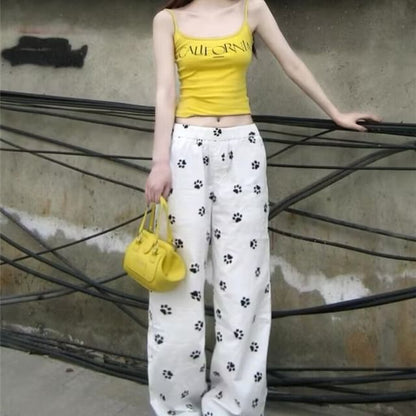 Low Waist Paw Print Wide Leg Pants