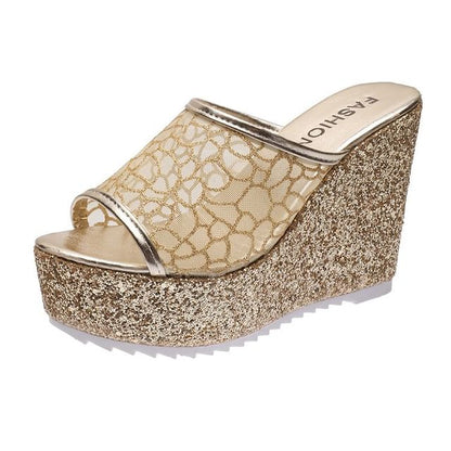 Glitter Plain Slide Sandals Wedge