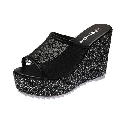 Glitter Plain Slide Sandals Wedge