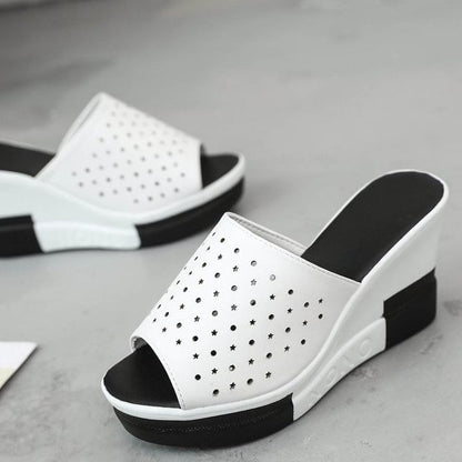 Plain Sandals Pointelle Wedge Slide