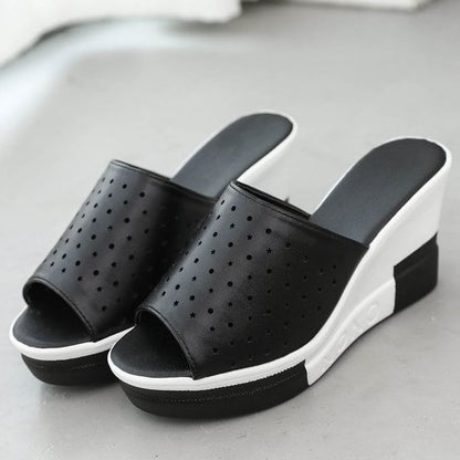 Plain Sandals Pointelle Wedge Slide