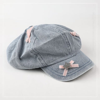 Denim Newsboy Ribbon Cap
