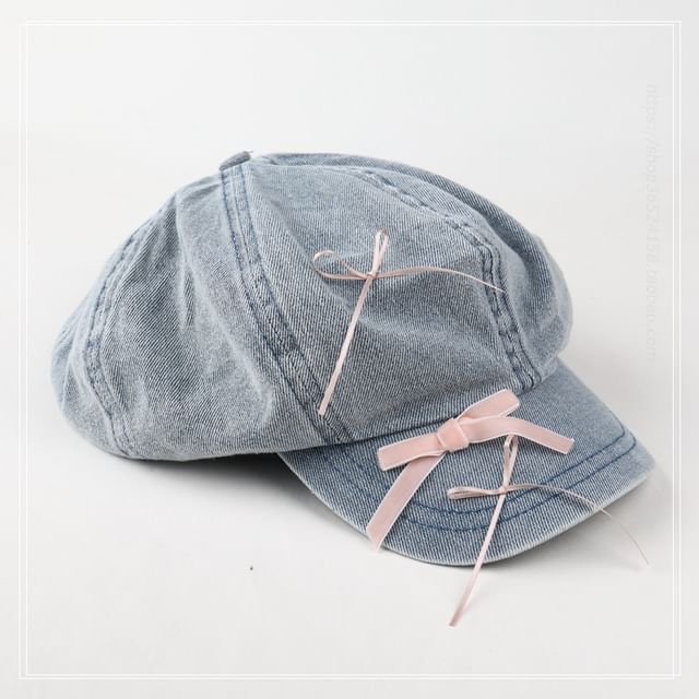 Denim Newsboy Ribbon Cap