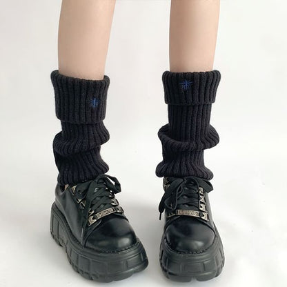 Bee Embroidered Ribbed Knit Leg Warmers