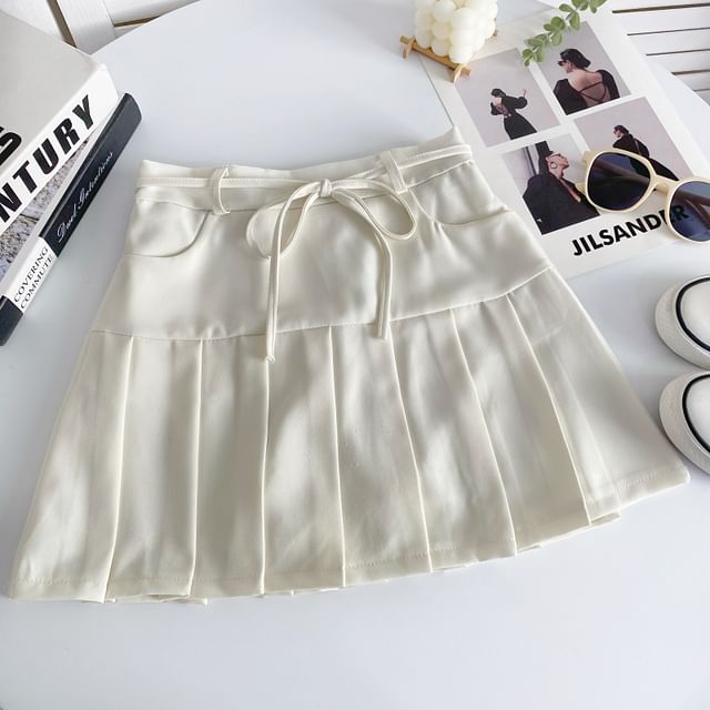 High Rise Plain Pleated Mini A-Line Skirt