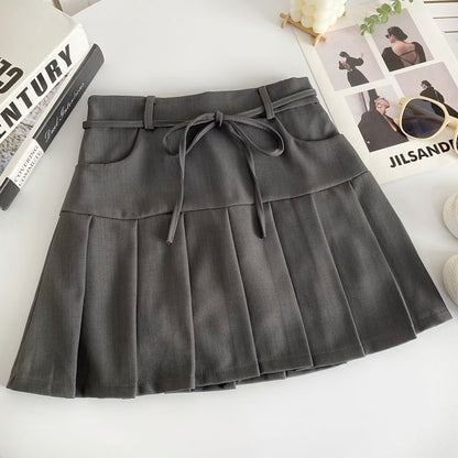 High Rise Plain Pleated Mini A-Line Skirt