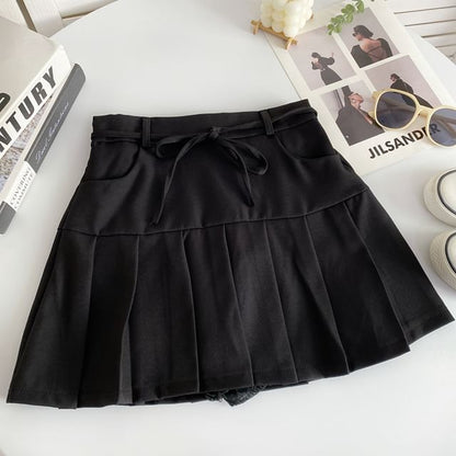 High Rise Plain Pleated Mini A-Line Skirt