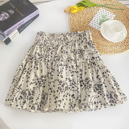 High Waist Floral Mini A-Line Skirt