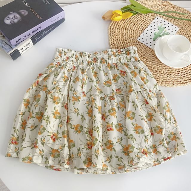 High Waist Floral Mini A-Line Skirt