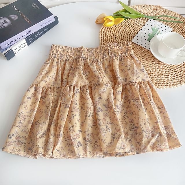 High Waist Floral Mini A-Line Skirt