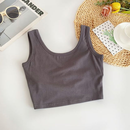 Scoop Neck Plain Crop Tank Top