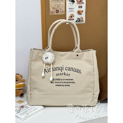 Lettering Canvas Tote Bag / Bag Charm / Set